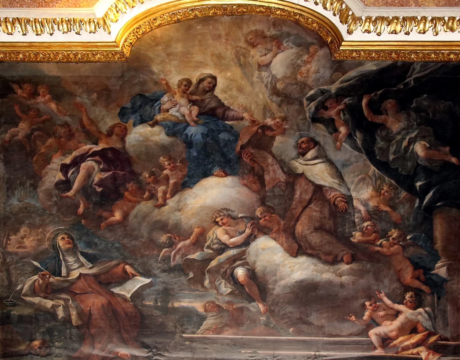 La Madonna che dà lo scapolare a S. Simone Stock appare a S. Teresa che scrive la regola - chiesa di Santa Teresa degli Scalzi (Napoli)
